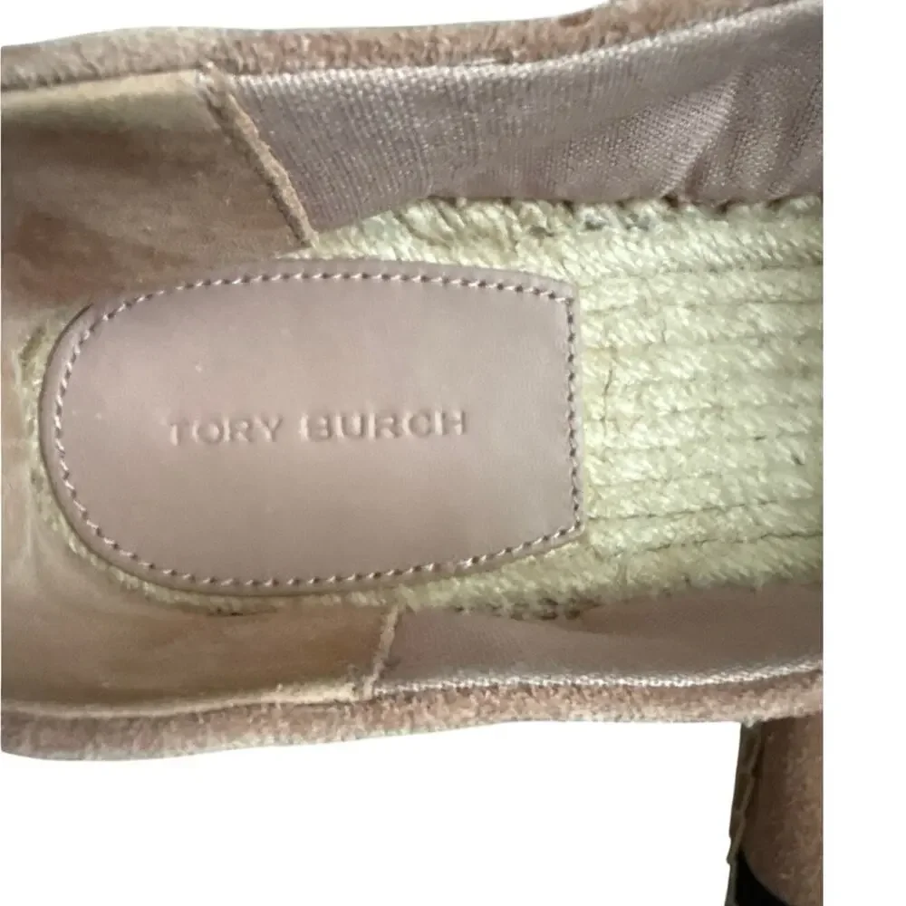 Tory Burch Pearl Logo Espadrille Flats Sensory  Suede Meadowsweet Size 10.5